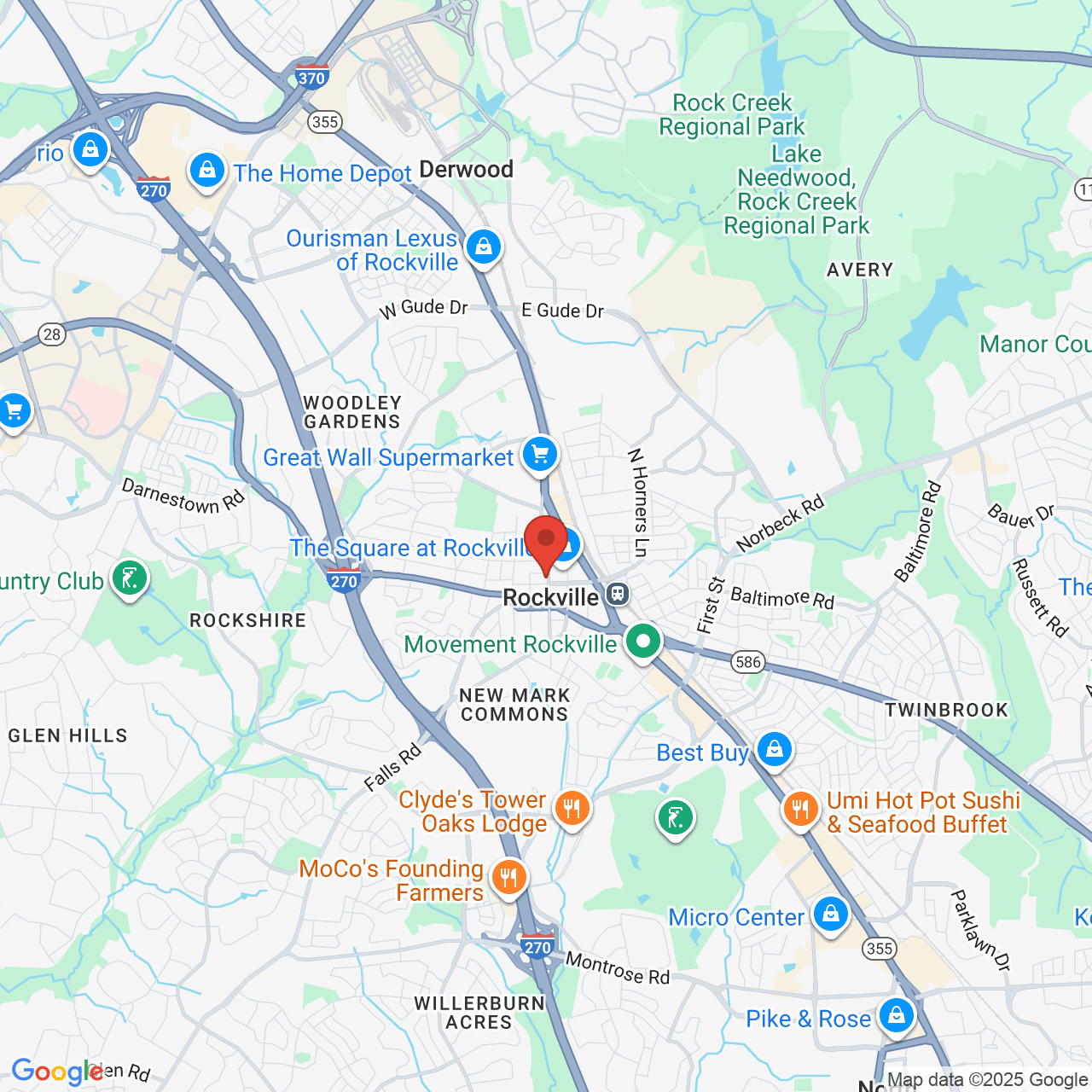 Google map image of our location in 110 N Washington St Rockville, MD